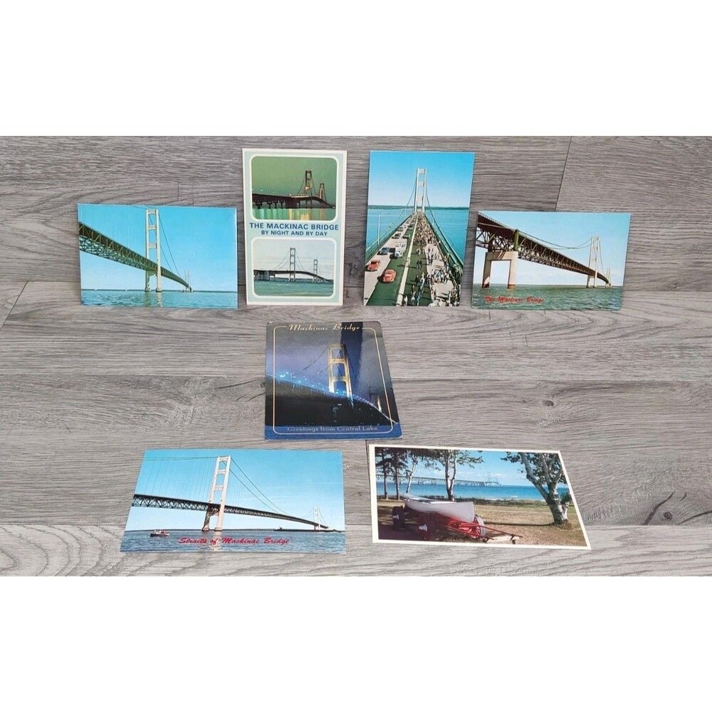 Lot of 7 Vintage Picture Postcards of "Mackinac Bridge" Mighty Mac, U.P. Of Mich